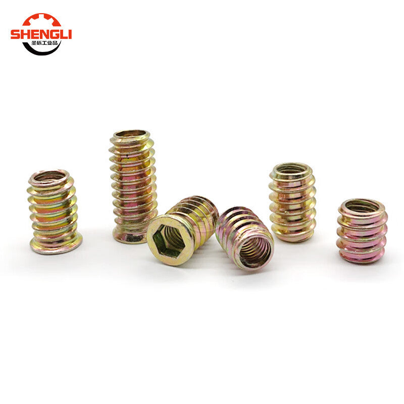 Saint-Struck Iron Internal and External Thread Nuts, Solid Wood Furniture Connectors, Furniture Accessories, Hardened Embedded Nuts M6*15 with Interceptors [100 Pieces]