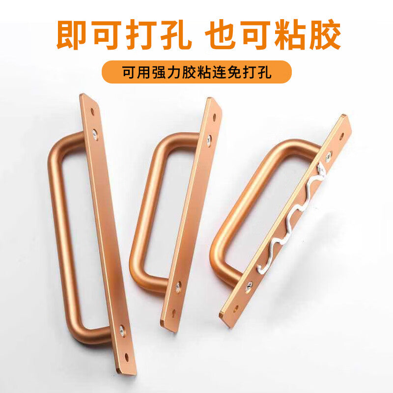 Deqi Aluminum Alloy No-Drill Surface-Mounted Handles, Balcony Window Sliding Door Handles, Wooden Door Handles, Space Aluminum Black, 160mm Hole Spacing (2 pieces)