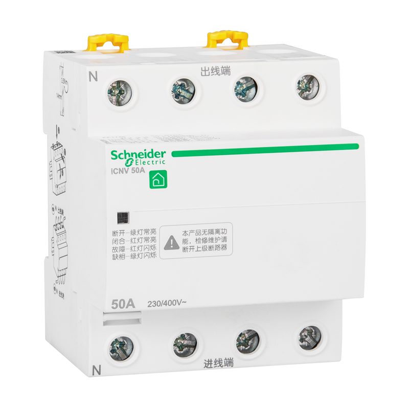 Schneider Electric A9C69450 4P Self-Recovery Voltage Protector, 50A