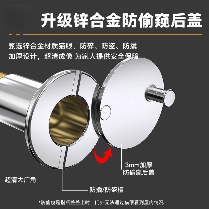 TIMUS peephole door viewer, home anti-pry high-definition lens, entrance door door viewer, 16 zinc alloy, silver, 200° x 105mm.