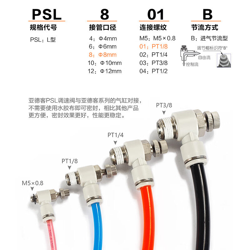 AirTAC L-type throttle valve [thread M5, pipe φ6mm], intake throttle; PSL6M5B