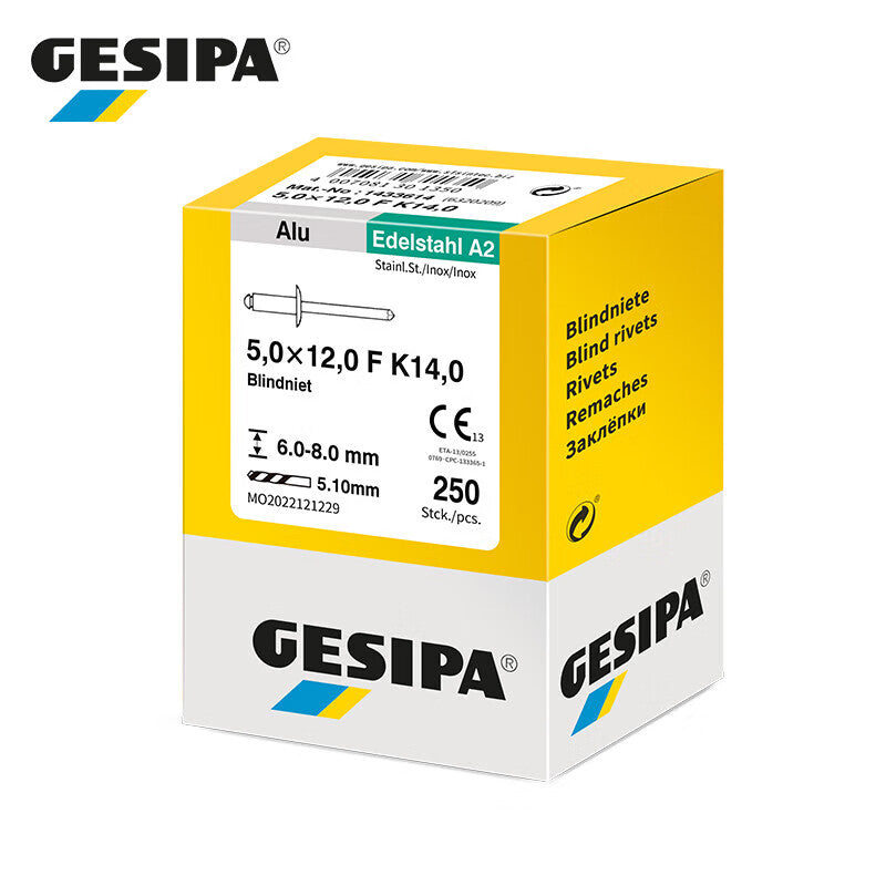 GESIPA 1433614 Standard Large Flange Blind Rivet 5.0x12.0 F K14.0 "CE" 250 pieces/box