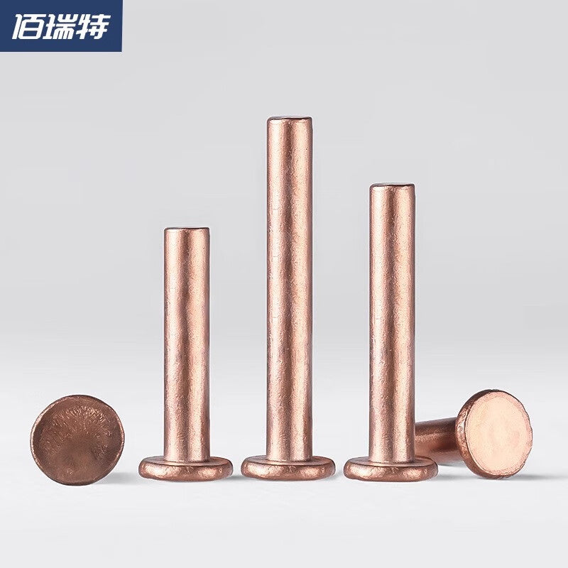 Bairuite Solid Copper Flat Head Rivets, Hand-Driven Rivets GB109 M6*30 [5 pieces]