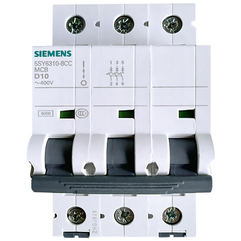 Siemens 5SY6 3P D2 Miniature Circuit Breaker, 2A, 6kA