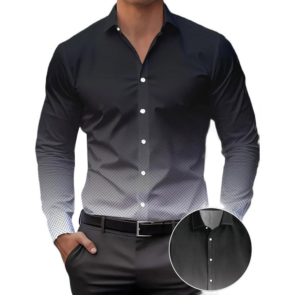 Mens Casual Long Sleeve Shirt Buttoned Collar Gradient Color for Daily Wear