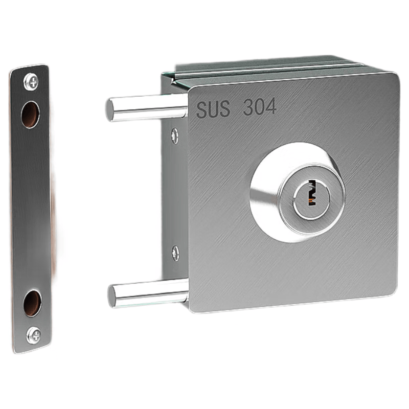 Gongbaili Single-Opening Glass Door Lock, 304 Stainless Steel Security Door Lock, Entrance Door/Office Glass Door Lock, No Drilling Required, 604 Key Lock
