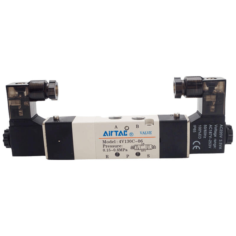 AirTAC internal pilot solenoid valve, 3-position 5-way center-sealed, double solenoid, DIN socket; 4V130C06A