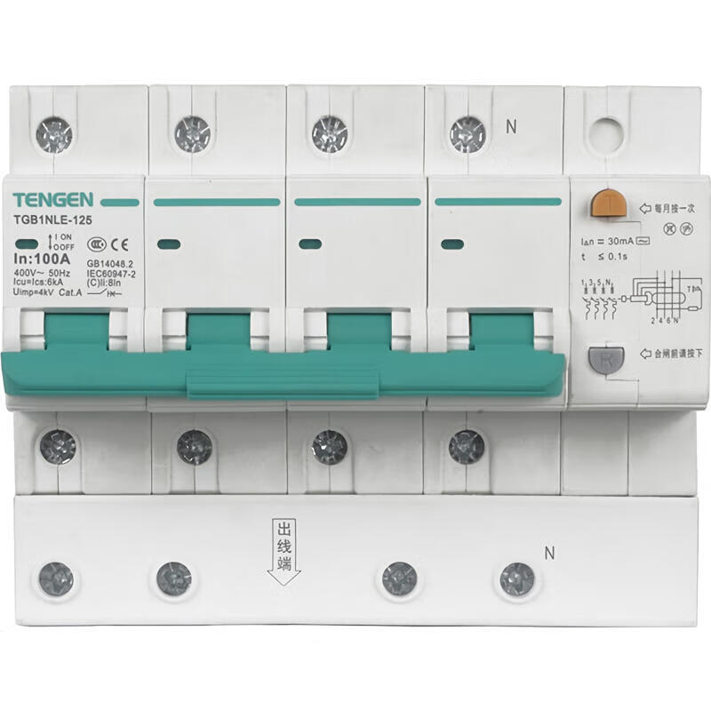 Tianzheng TGB1NLE-125 4P C100 30mA Circuit Breaker