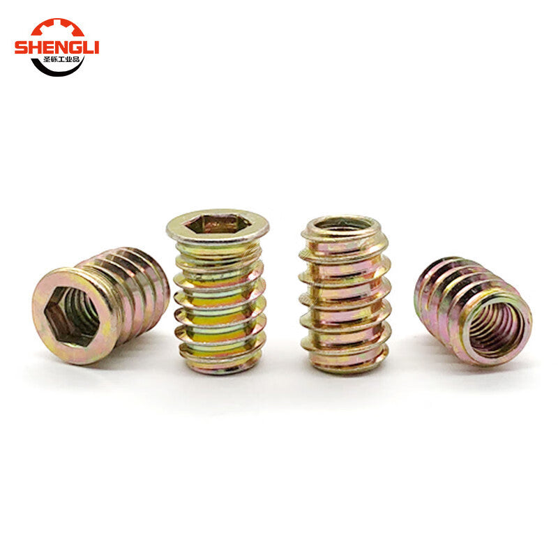 Saint-Struck Iron Internal and External Thread Nuts, Solid Wood Furniture Connectors, Furniture Accessories, Hardened Embedded Nuts M6*15 with Interceptors [100 Pieces]