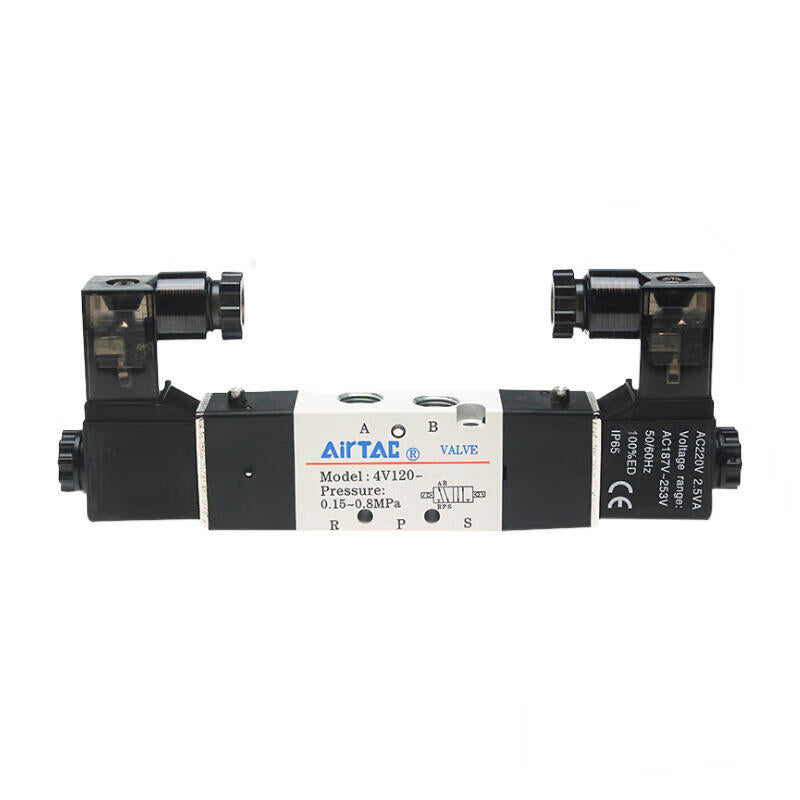 AirTAC internal pilot solenoid valve, 2-position 5-way, double solenoid, DIN socket type; 4V120M5A