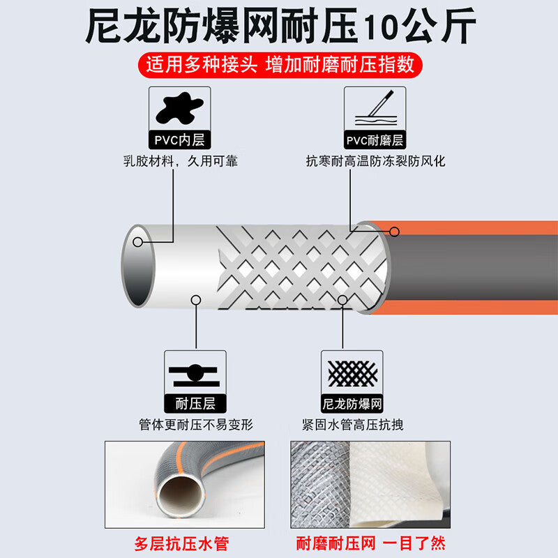Jingkai water hose, garden watering hose, household car wash high-pressure PVC plastic hose, 4-point to 10-meter length.