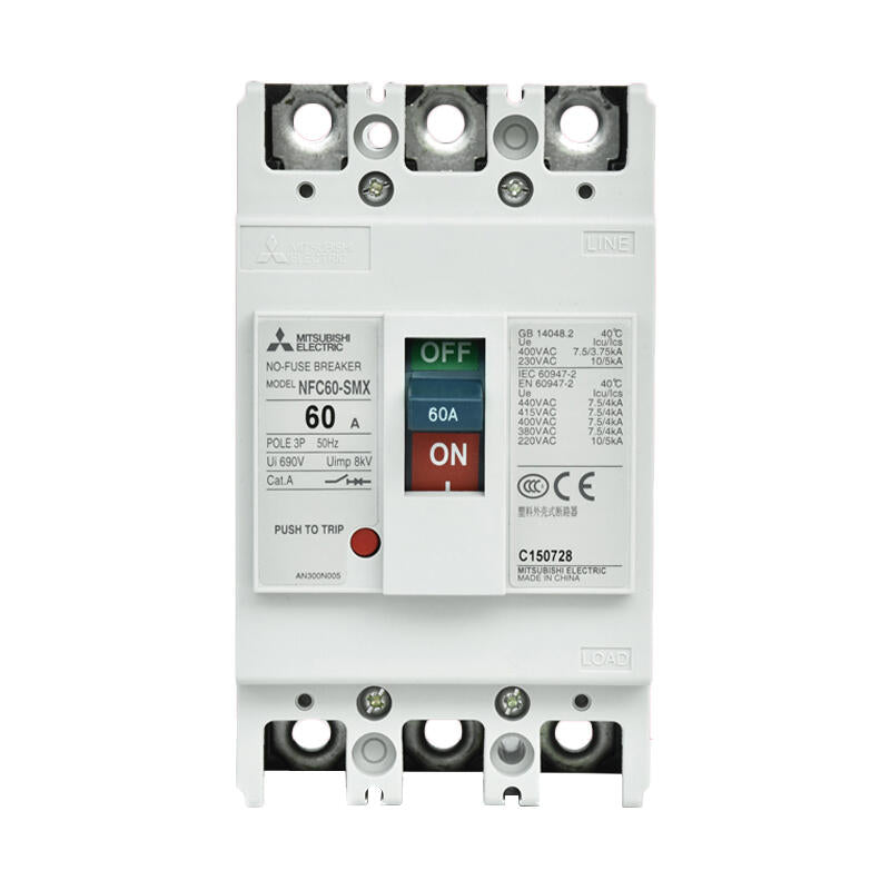 Mitsubishi Electric molded case circuit breaker frame current 30A pole number 3P rated current 10A breaking capacity 5kA; NFC30-SMX 3P 10A