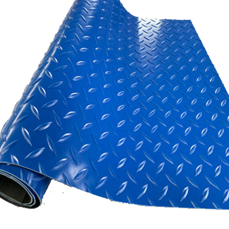 XINHENGDA Thickened PVC Waterproof and Anti-slip Rubber Floor Mat, 0.5m Width * 1m [Extended Meter], Thickened Blue Herringbone Wear-resistant [Rubber Back]