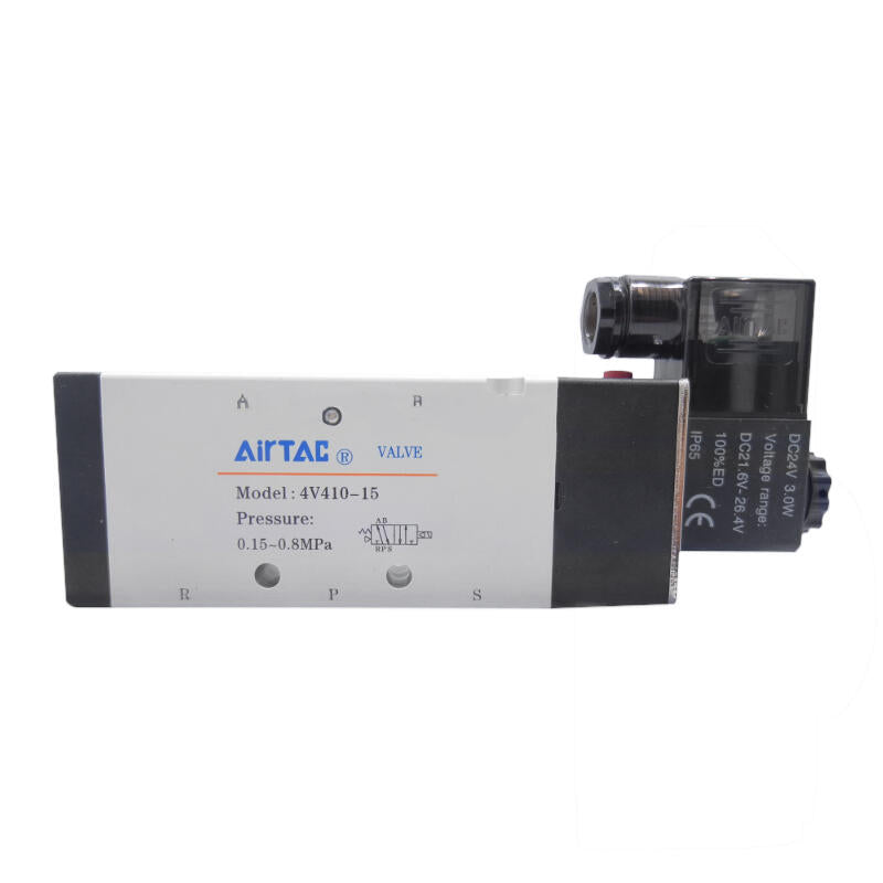 AirTAC internal pilot solenoid valve, 2-position 5-way, single solenoid, DIN socket; 4V41015BG