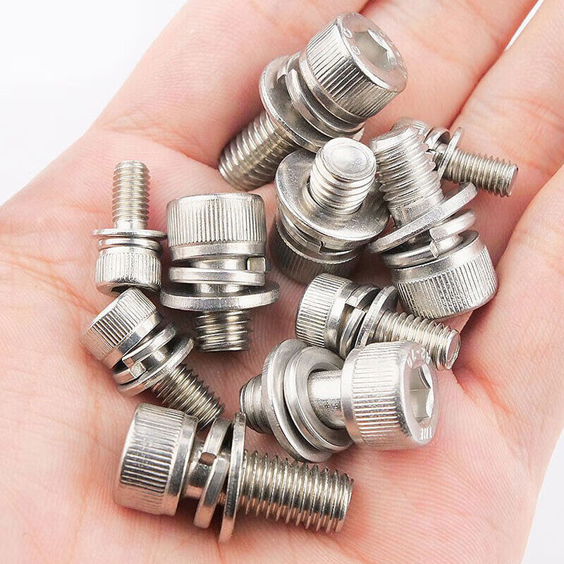 Haisdike HKD-445 304 Stainless Steel Hex Socket Head Cap Screw with Flat Spring Washer and Cup Head M8×40 (20 pieces)