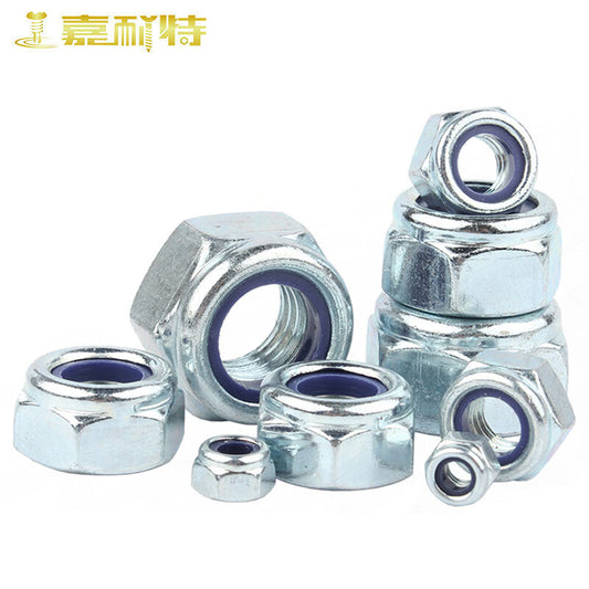 Genate 8.8 grade blue-white zinc plated nylon anti-loosening nuts, hexagonal locking self-locking anti-slip screw caps, M6 (100 pieces)