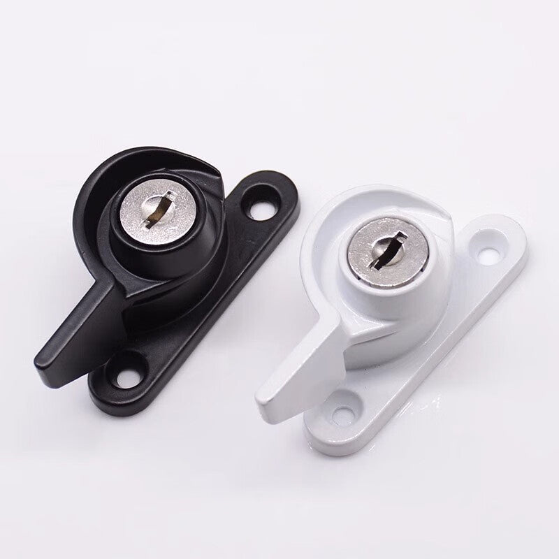 Thousand-speed wheel crescent lock with lock for sliding doors, PVC windows, and aluminum alloy doors and windows. Features a key-operated anti-theft crescent lock. Right crescent [with key]. Black.