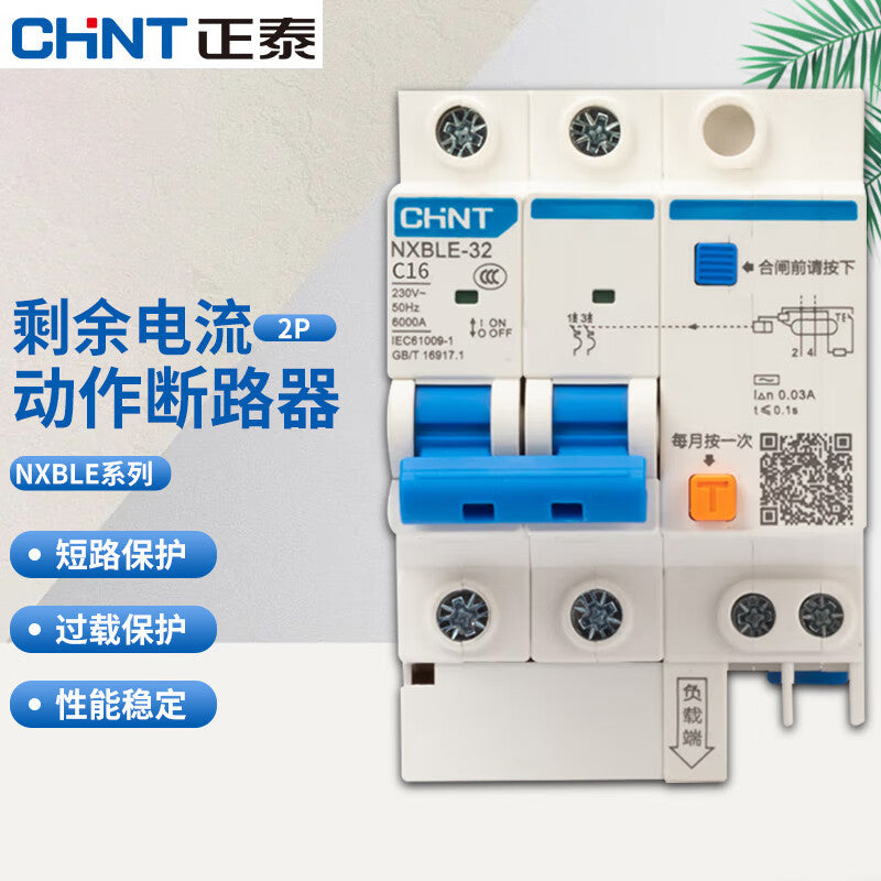 Chint residual current action circuit breaker leakage protection circuit breaker air switch NXBLE-63 series 2P C type 16A 30mA