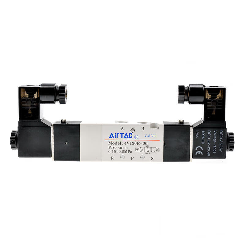 AirTAC internal pilot solenoid valve, 3-position 5-way center-through, double solenoid, DIN socket; 4V130E06B