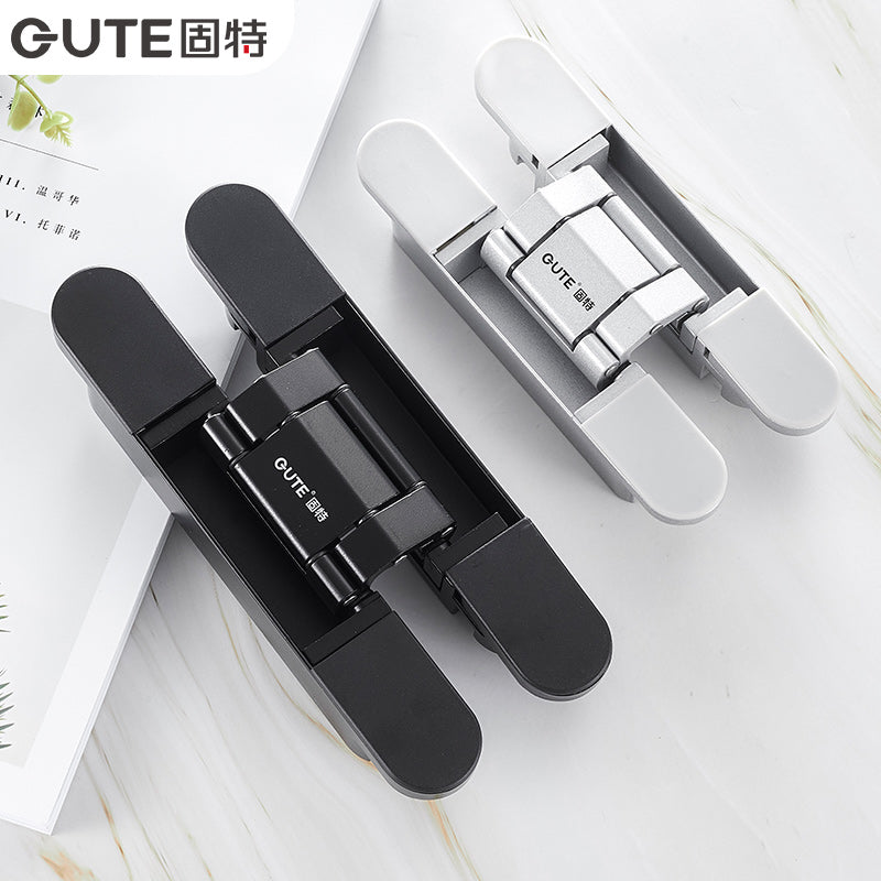 GUTE concealed door hinges, hidden door hinges, cross-shaped wooden door hinges, 3D adjustable hinges, sandblasted silver single pack
