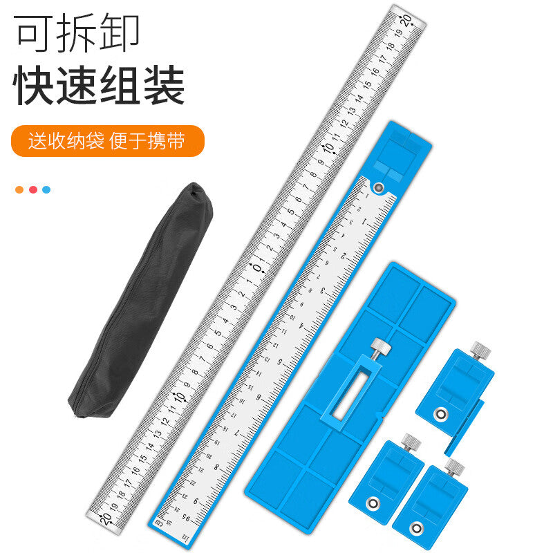 Mitz Aluminum Alloy Woodworking Handle Drilling and Positioning Tool, Cabinet Door Handle Installation Auxiliary Tool LJ-DWC-01, High-Definition Scale Model/4-Piece Set, Blue