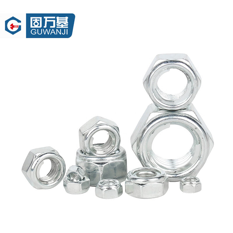 GUWANJI All-Metal Hexagonal Lock Nuts, Galvanized Metal Sheet Lock Nuts, Iron Hexagonal Anti-Loosening Self-Locking Nuts, M4 [500 pieces]