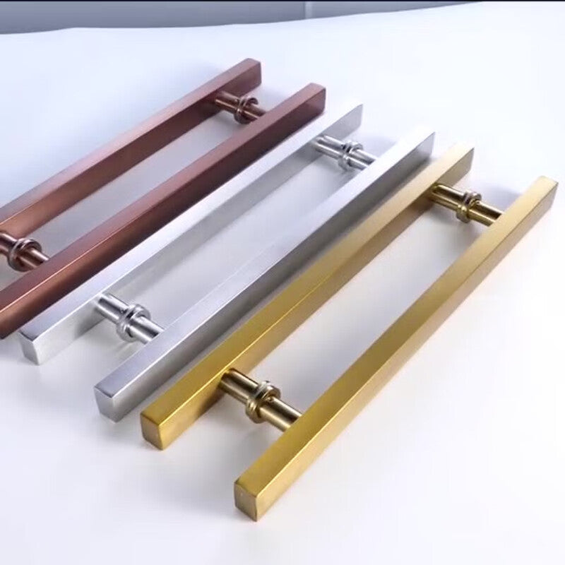 Shanhe Industrial Products Glass Door Handles, Square Tube Wooden Door Handles (Pair Assembly), 500mm x 300mm Hole Spacing, Thickened Brushed Polished