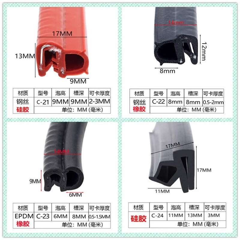 Hengdunda U-shaped side-bubble rubber sealing strip, dustproof and waterproof top-bubble composite strip for electrical control cabinets, electrical boxes, and car doors, D-05*20 meters
