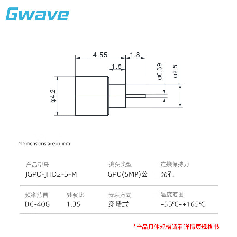 Gwave GPO (SMP) Male Connector DC-40GHz Optical Port JGPO-JHD2-S-M