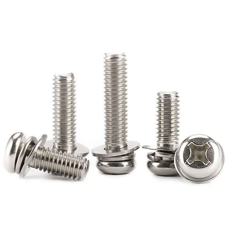Bingyu BYsy-60 304 Stainless Steel Three-Piece Combination Screw Set GB9074.8 (1 piece) Small Pan Head Phillips Combination Bolt M3*10