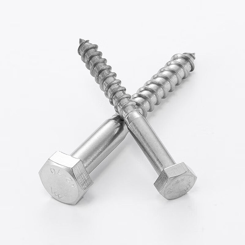 AOZHAN Industrial Co., Ltd. DIN571 Hex Head Wood Screws, 304 Stainless Steel, External Hex Self-Tapping Screws, GPH W6*80 (200 pieces/box)