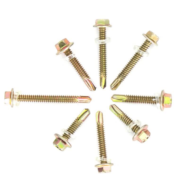 Bingyu BYly-33 Color Zinc Foundry Hexagonal Self-Drilling Screws, Extended Hexagonal Dovetail Screws for Color Steel Sheets, 12# 4.8*40 (Approx. 400 pieces/bag)