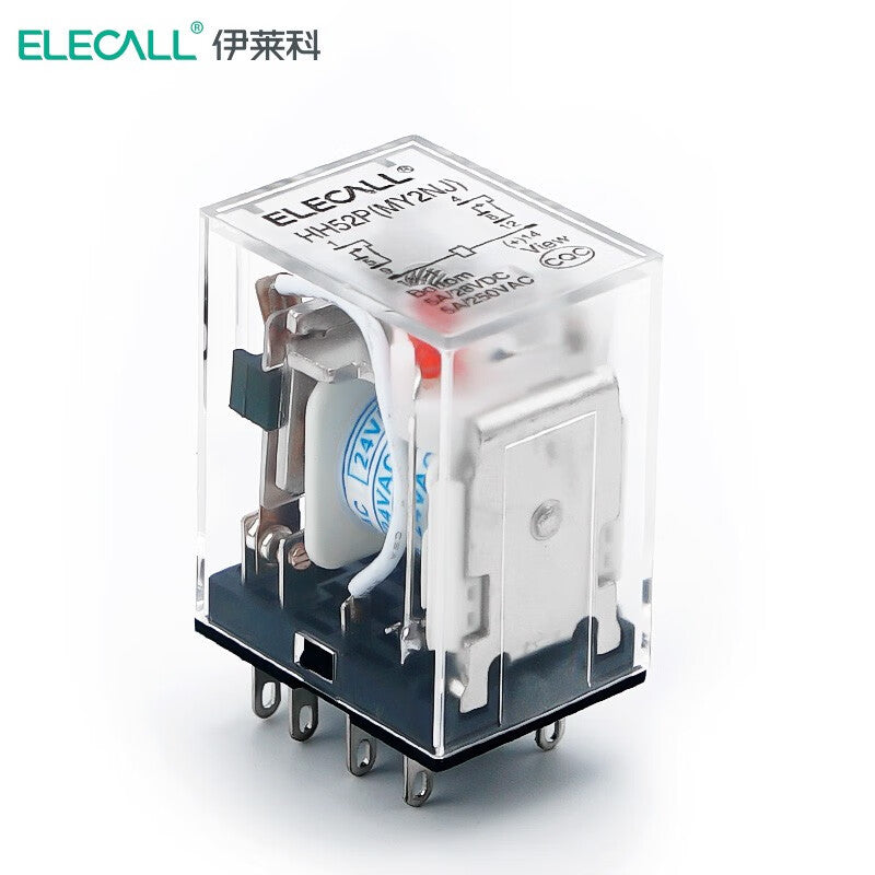 ELECALL HH52P small intermediate relay AC two open and two closed with light without base electromagnetic relay set 8 feet MY2NJ AC24V