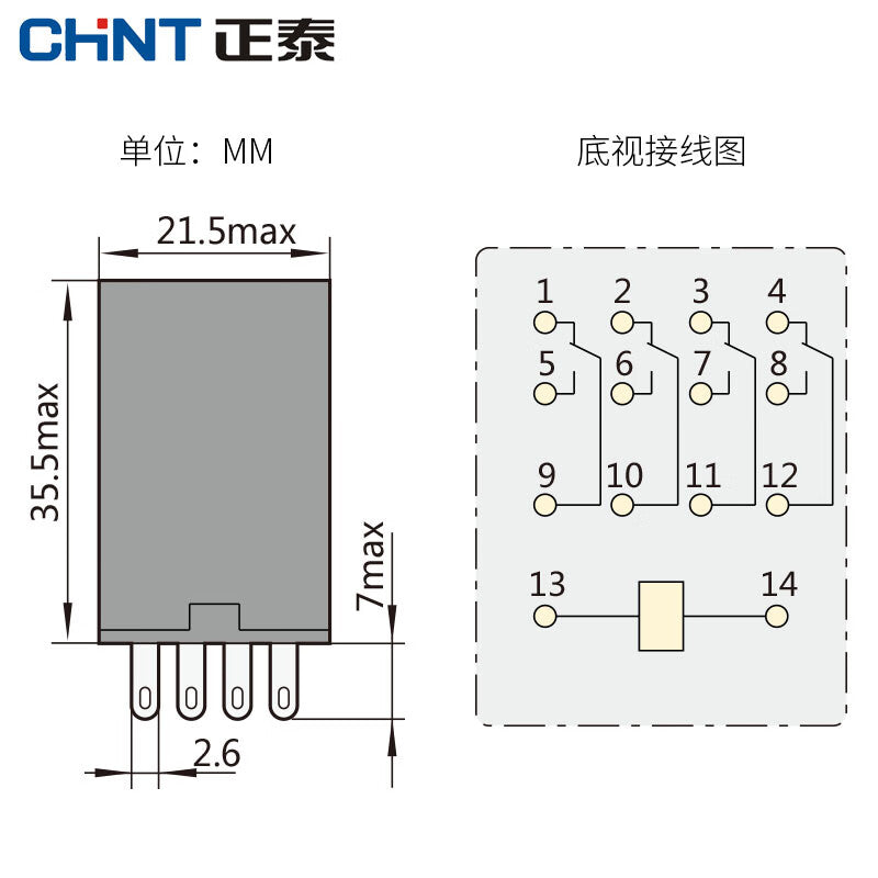 Chint (CHNT) JZX-22F-D-4Z-CA-DC24V--CZY14A small intermediate relay 14 feet (relay + base)