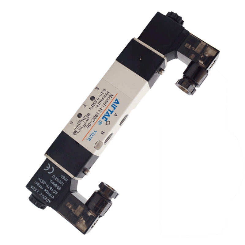AirTAC internal pilot solenoid valve, 3-position 5-way center-sealed, double solenoid, DIN socket; 4V130C06A
