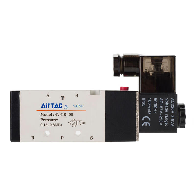 AirTAC internal pilot solenoid valve, 2-position 5-way, single solenoid, DIN socket; 4V31008A