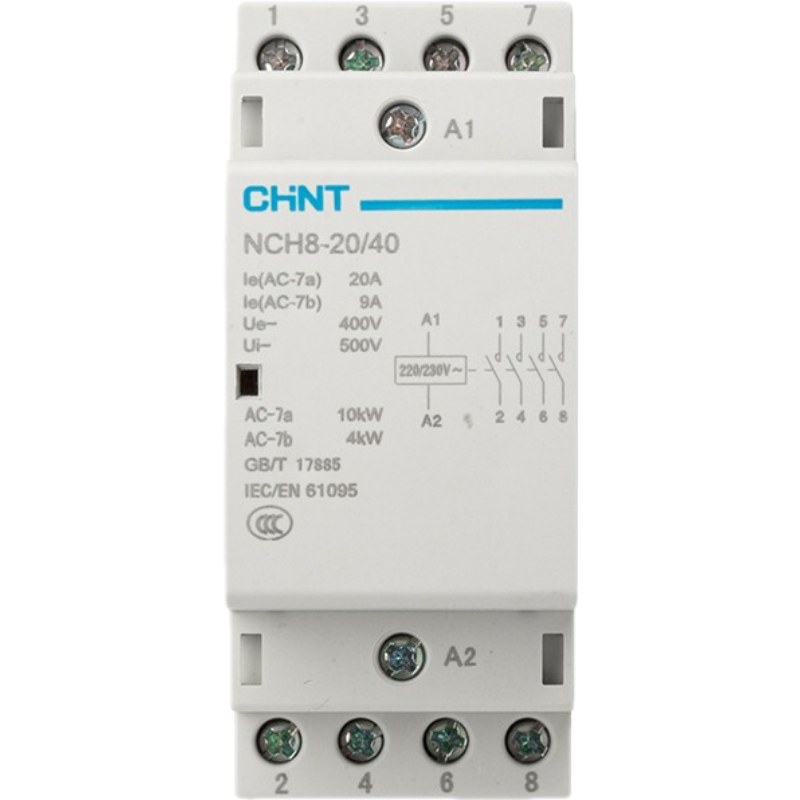 Chint NCH8-40/40 AC220/230V Single-Phase AC Contactor Rail Type