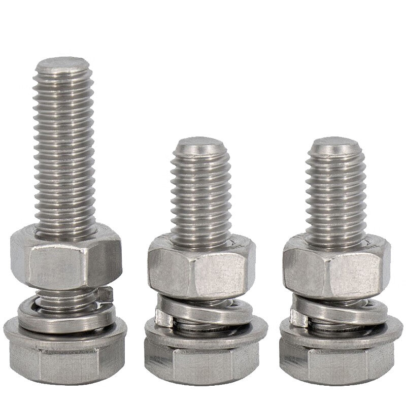 Juwei 304 Stainless Steel Hex Head Screws, Four-Piece Set, Combination Nuts, Flat Washers, Spring Washers DIN933 M4*20 (100 sets) JG1080-8