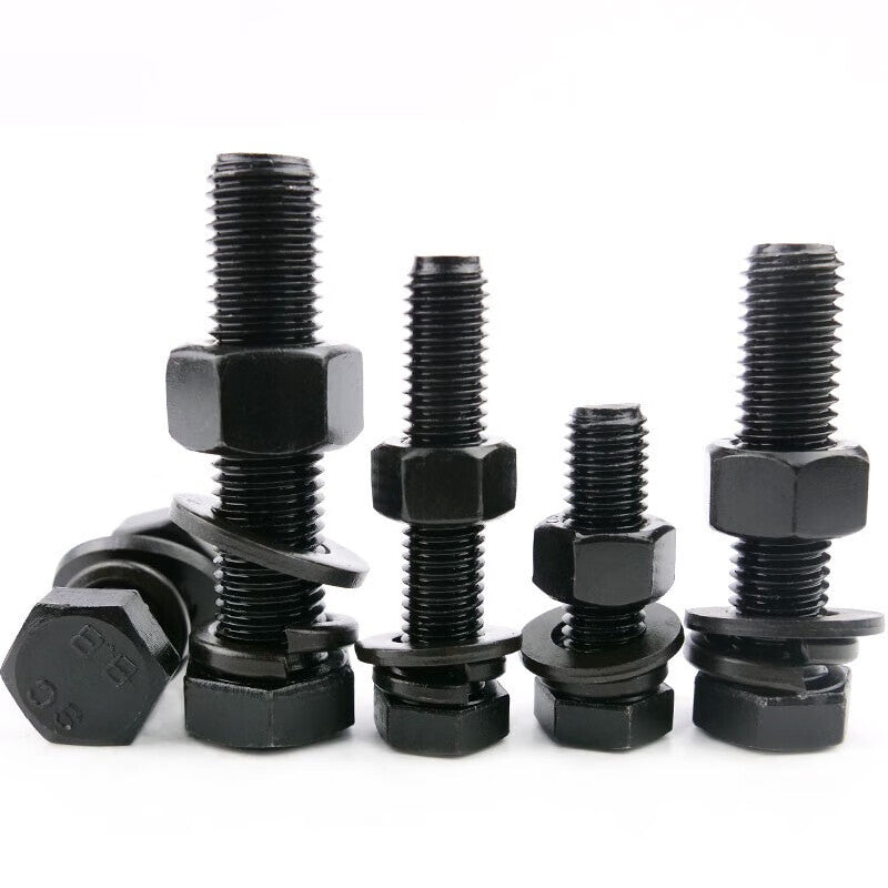 Haisdick HKSY-9 Blackened 8.8 Grade Hex Bolt, Nut, Flat Washer, and Spring Washer 4-Piece Set M10*30 (30 sets)