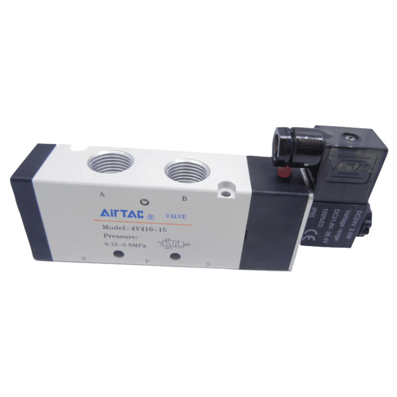 AirTAC internal pilot solenoid valve, 2-position 5-way, single solenoid, DIN socket; 4V41015BG