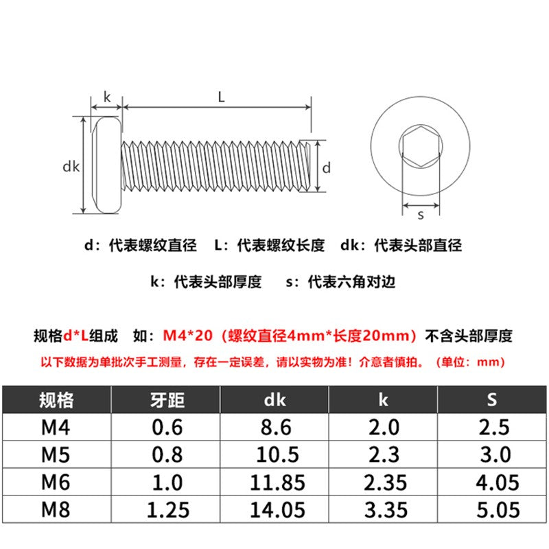 Bairuit 304 Stainless Steel Flat Head Chamfered Socket Head Screws, Flat Round Head Beveled Bolts, Large Countersunk Head Screws M4*25 [10pcs]