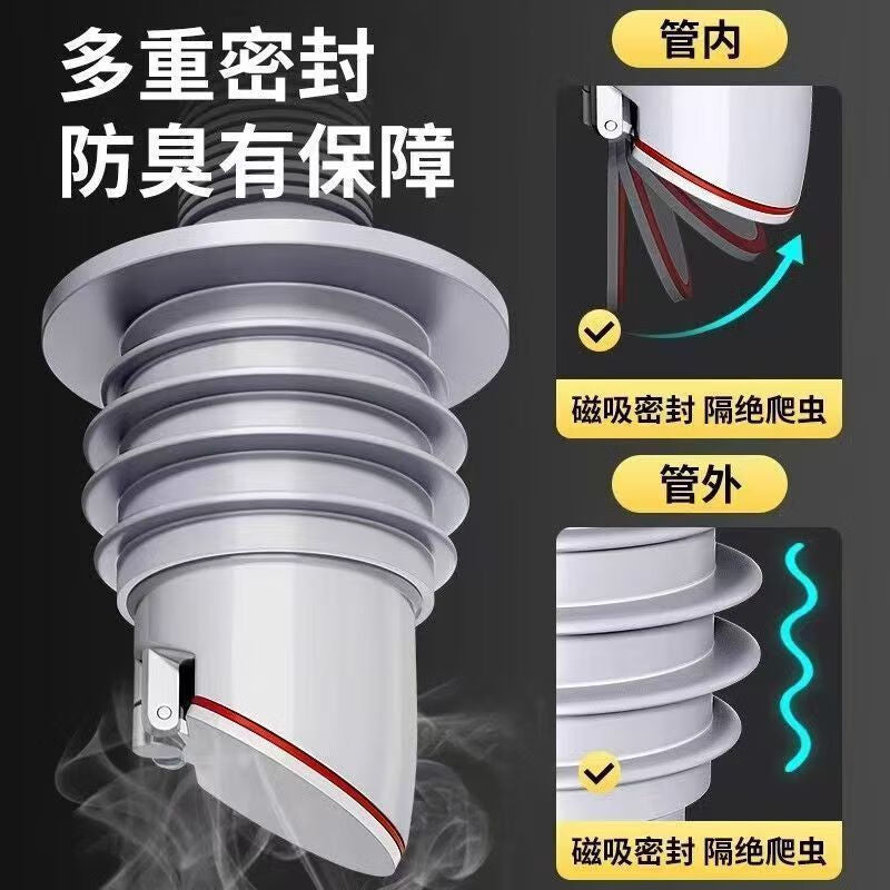 Andatong Sewer Odor Prevention Device, Drain Pipe Sealing Cap, T-Joint Odor Prevention Sealing Plug, Check Valve Connector, Gray Magnetic [Suitable for 70-75mm Pipes]