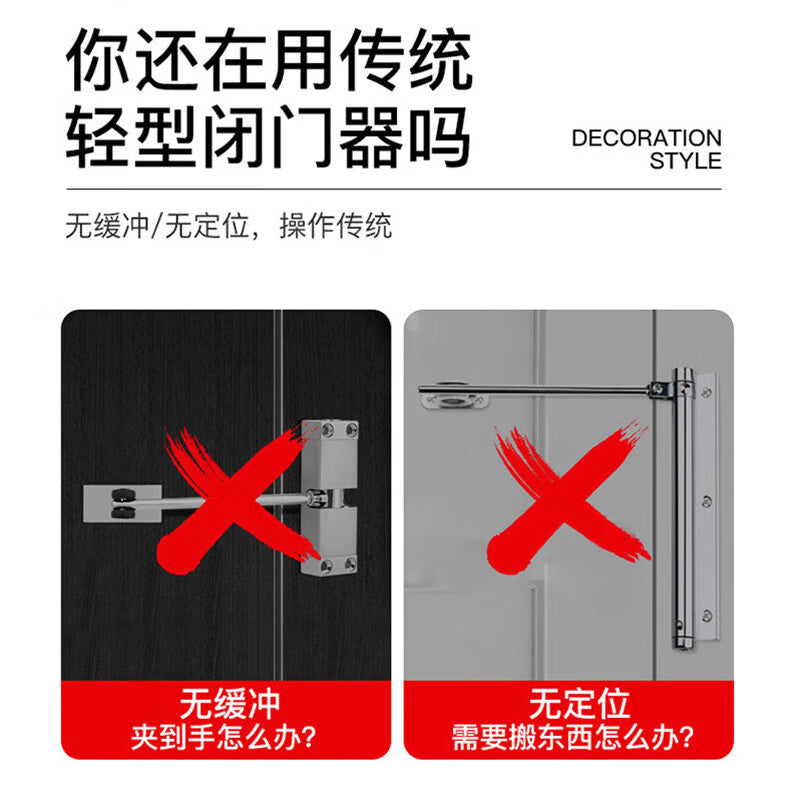 Jingu Lao KCAA-601 Simple Door Closer, Pneumatic/Hydraulic Buffer Automatic Door Closer for Wooden Doors and Rooms, Sand Silver