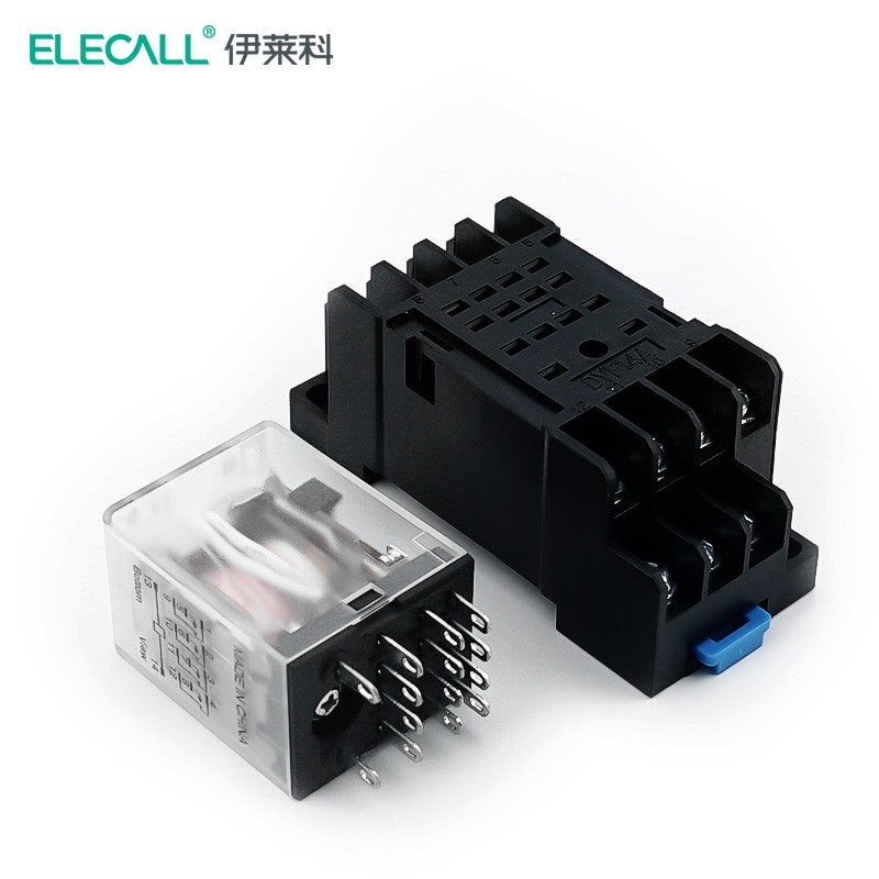 ELECALL HH54P small intermediate relay AC four open four closed with light and base electromagnetic relay set 14 feet MY4NJ AC12V
