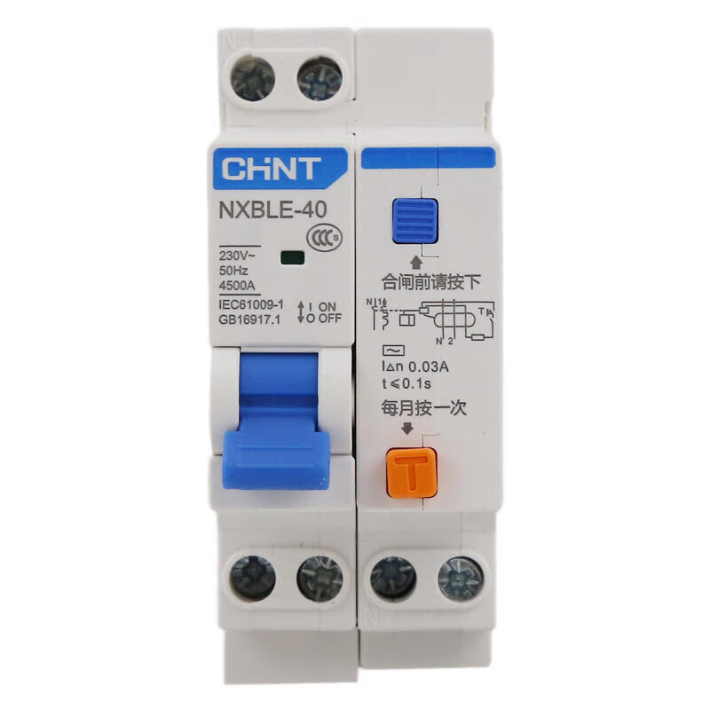 Chint residual current operated circuit breaker; NXBLE-40 1P+N C10 0.03A 4.5kA