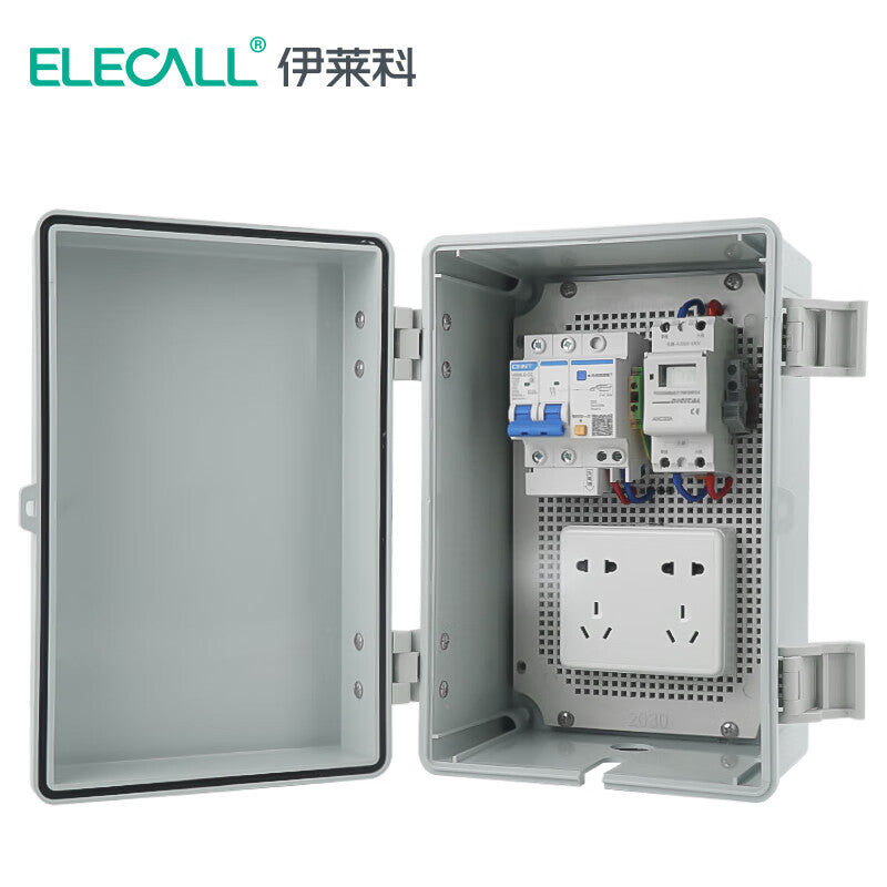 ELECALL 10A Waterproof Socket Distribution Box with Timer Switch, Gray