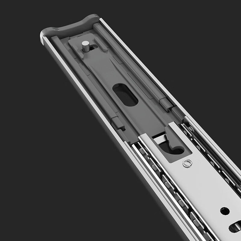 Thickened black drawer slides with high-speed wheels, three-section drawer slides, wardrobe slide accessories, drawer rails, 18-inch 45cm black steel damping, cold rolled steel.