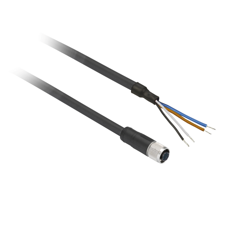 Telemeco sensor accessories, connecting cable M12, 4-hole plug-in type, 2 meters cable; XZCP1141L2