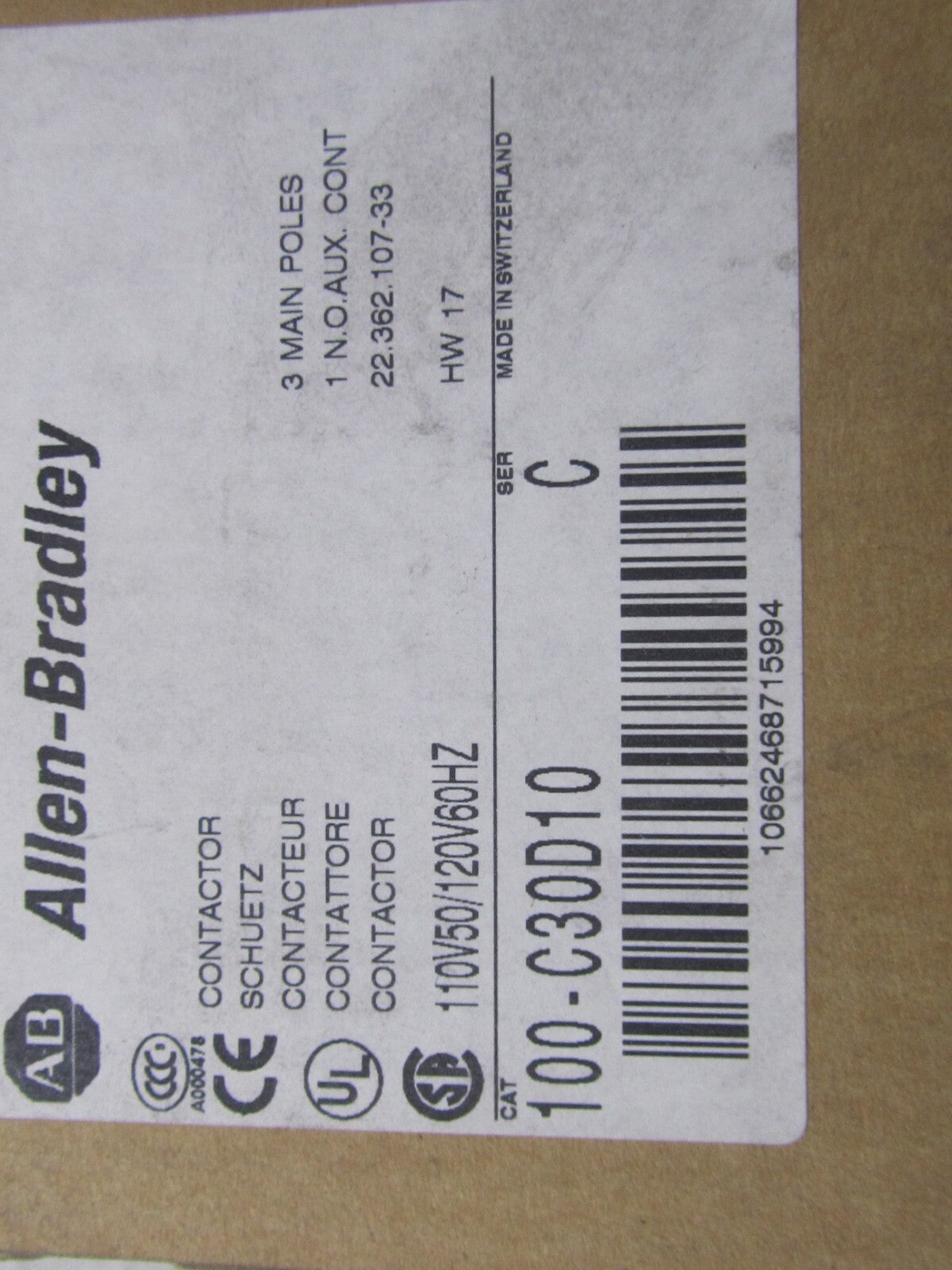 For Allen-Bradley 100-C30D10 Contactor