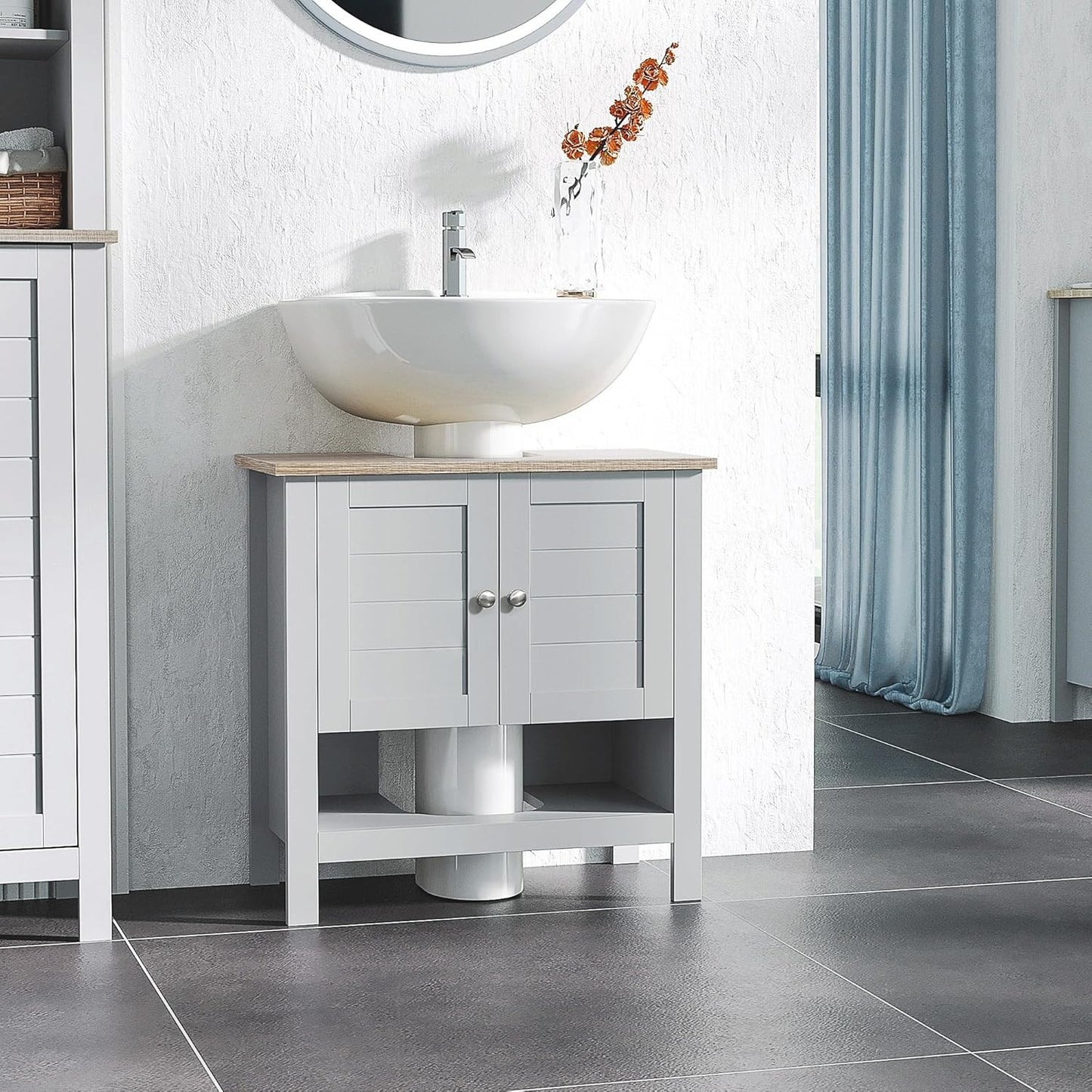 Pedestal Sink Storage Cabinet, under Sink Bathroom Vanity with Adjustable Shelf